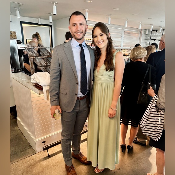 Lulus Mesmerized by Love Light Sage Mesh Lace-Up Maxi Dress size S - Picture 3 of 6